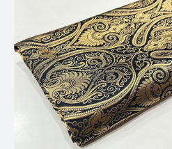 Indian Banarasi Brocade fabric Black &amp; Gold Fabric Wedding Dress Fabric -NF144 - £5.98 GBP+