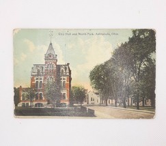 Ashtabula OH 1912 City Hall North Park Vintage Postcard Posted - £7.77 GBP