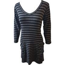 Comfy USA Small Gray&amp;Black Stripe Tunic W/Front Pockets Lagenlook - $28.01