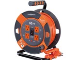 Cord Reel 60 Ft. Extension Cord 4 Power Outlets  14 Awg Sjtw Cable. Heav... - £71.92 GBP
