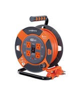 Cord Reel 60 Ft. Extension Cord 4 Power Outlets  14 Awg Sjtw Cable. Heav... - £73.71 GBP