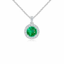 ANGARA Round Emerald Dangle Pendant with Diamond Halo in 14K Gold | 18&quot; Chain - £563.87 GBP