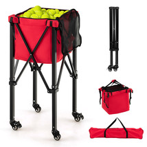 Foldable Tennis Ball Hopper Basket Portable Travel Teaching Cart With Wheels Red - £95.97 GBP