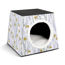 Mondxflaur White Floral Cat Beds for Indoor Cats Cave Bed 3 in 1 Pet House - £26.36 GBP