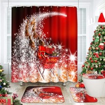 Christmas Deer Snowflakes Bathroom Set With Shower Curtain And Rug And Accessori - $40.99