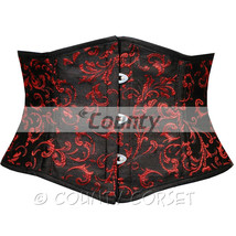 Mini Shaper Cincher Waspie Full Steel Boned Waistbust Black Red Brocade Corset - $47.98