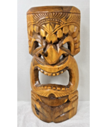 Hand Carved Tiki Maske Face 17 1/4 x 8 Inches Curved Log Shaped Detailed - €105,48 EUR