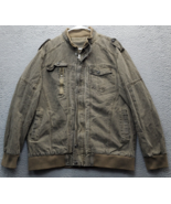 Men Jean Jacket Large Multi Ribbed Hem &amp; Cuff Stand Up Collar Snap Up In... - $569.36 MXN