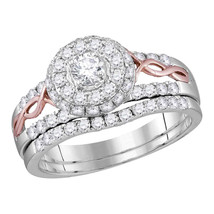 14k White Gold Round Diamond Bridal Wedding Engagement Ring Band Set 1.00 Ctw - £1,038.36 GBP