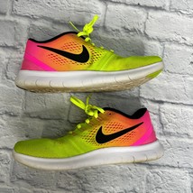 Nike Mens Free RN 844629-999 Green Yellow Pink Running Shoe Size 9 Neon Sneakers - £39.11 GBP