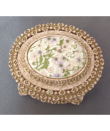 Vintage Florenza Lidded Trinket Jewelry Box Metal Pastel Pink Floral Dai... - £28.30 GBP