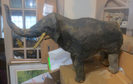 Vintage Paper Mache Newspaper book made 28&quot; Elephant Wooly Mammoth hand made - £150.11 GBP
