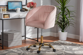 Charlemagne Blush Pink Velvet Fabric and Gold Metal Swivel Office Chair - $4,617.66 MXN