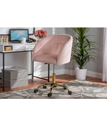 Charlemagne Blush Pink Velvet Fabric and Gold Metal Swivel Office Chair - $4,595.76 MXN