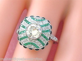 Art Deco .90ct Diamond .40ctw Emerald Onyx Platinum Cocktail Engagement Ring - £7,884.28 GBP