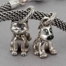 Brighton Silver Plated Mesh Charm Bracelet with Archie Dog &amp; Kitty Cat C... - $24.95