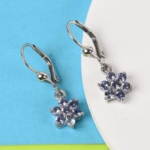 Natural Tanzanite Hoop Lever Back Earrings, Vintage Flower Jewelry For Her - £71.65 GBP