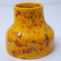 Rainbow Speckled Pen Holder Desk Accessory Handmade Yellow Ceramic 1970s... - $23.70