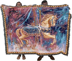 Carousel Horse Merry Go Round Blanket, A Woven Cotton Gift Tapestry Throw Made - £61.67 GBP