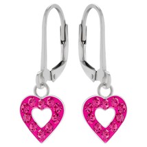 Heart Leverback Earrings 925 Silver Jeweled with Rose Crystals - £14.92 GBP