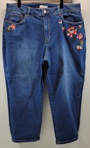 L) Croft &amp; Barrow Embroidered Floral Denim Capri Jeans 16 - £9.48 GBP