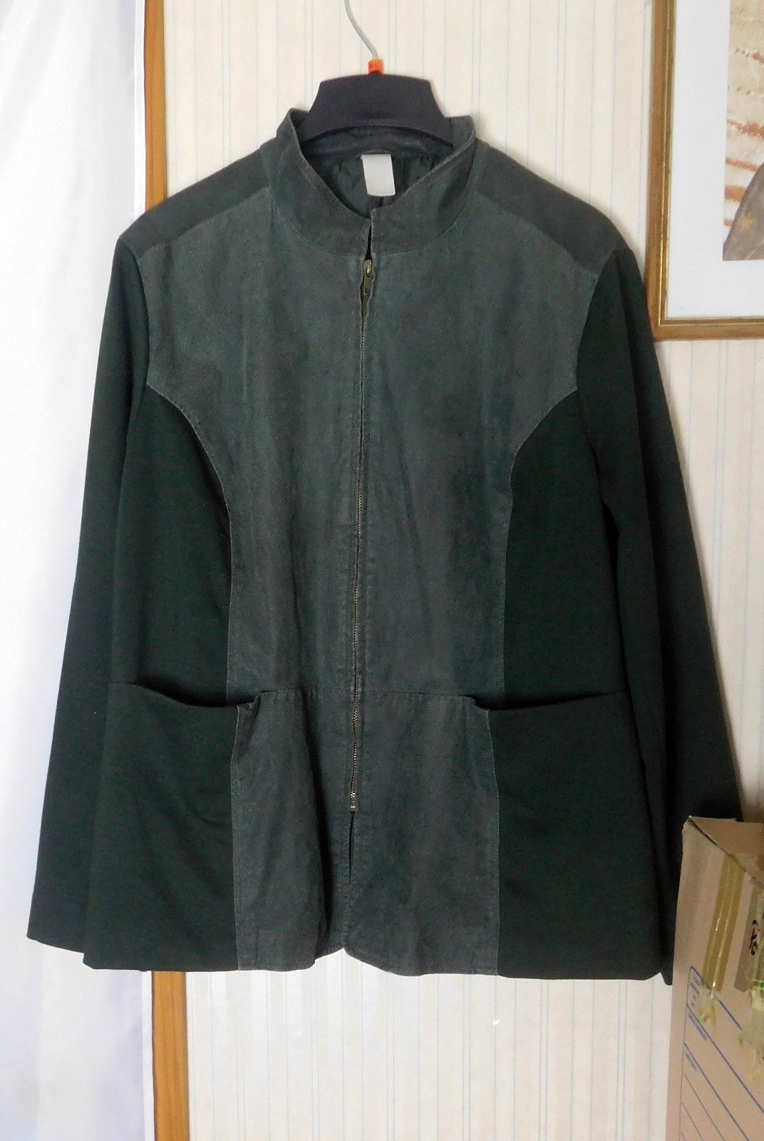 Primary image for Avon Women's Jacket Size 2X - Dark Green Suede & Knit - Full Zip Front - Lined