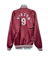 Vidcon 9 Burgundy Red Embroidered Satin Cardinal Bomber Jacket Size S Cr... - $45.65 CAD