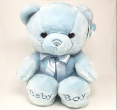 17&quot; Big Aurora World Baby Blue Teddy Bear Stuffed Animal Plush Toy W/ Bow Lovey - £36.41 GBP