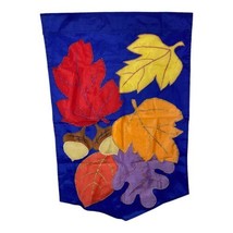 Autumn Fall Leaves Acorns Garden House Flag Large 42" x 28" Red Brown Glitter - $24.09