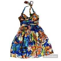 MUSE Boston Proper SILK Watercolor Blue Floral Tie Halter Dress Size 2 READ - £18.31 GBP