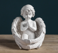 Set of 2 Handmade Angel Candle Holders, Angel Statues, Angel&#39;s with Wings, White - £50.67 GBP