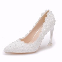 White Lace High Heels Wedding Shoes Bride Party Women Pumps Ladies Stiletto - £64.61 GBP
