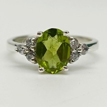 Natural Peridot Wedding Ring, 14K White Gold Plated Oval Cut Vintage Jewelry - £49.12 GBP