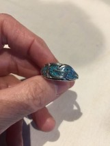 Vintage Southwestern American Silver Men&#39;s Feather Turquoise Inlay 7.25 Ring - £31.11 GBP