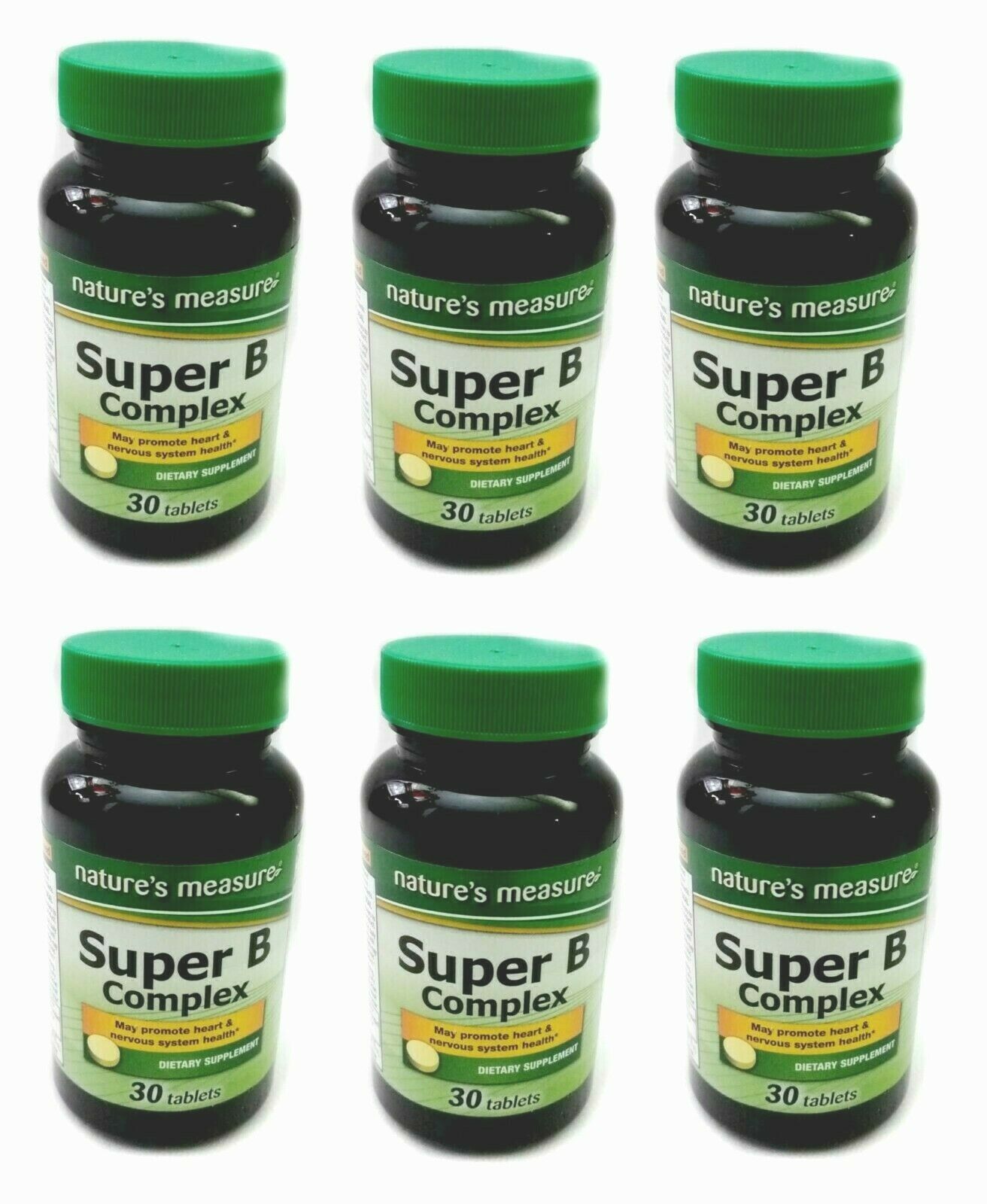 Primary image for 6X ($3.83) Super B Complex 30 Tablets Vitamin B1,B2,B6,B12,Niacin NEW SEALED