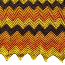 Handmade Chevron Crochet Blanket Throw Brown Orange Yellow 74x42” 70s Style - £23.29 GBP