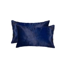 Set of Two 12" X 20" Navy Blue Cowhide Lumbar Throw Pillows - $2,910.71 MXN