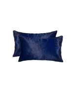 Set of Two 12&quot; X 20&quot; Navy Blue Cowhide Lumbar Throw Pillows - $216.13 CAD