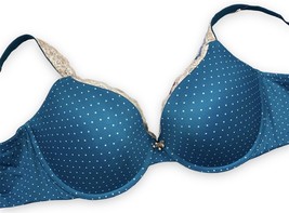 Soma Embraceable Push Up Lace Trim Underwire Bra Teal White Polka Dots 36DD - £13.62 GBP