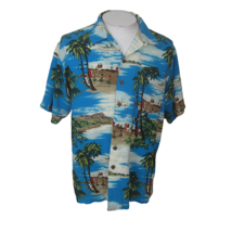 Utility vtg Men Hawaiian camp shirt p2p 22.5 M  aloha luau tropical hula ship - £18.30 GBP