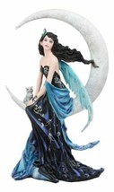 Large Indigo Moon Celestial Witching Hour Fairy with Kitten Cat Statue 1... - $82.99