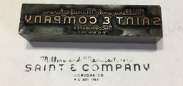 Letterpress Printing Block Saint &amp; Company Miller And Manufacturers - £10.62 GBP