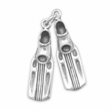 Oxidized 925 Silver 3D Swim Fins Pair Unisex Pendant Bracelet Anklet Charms - £43.05 GBP