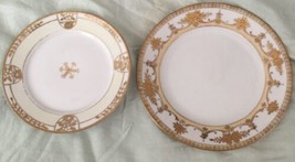 2 Hand Painted Nippon Japan Gold Encrusted Bread/Butter &amp; Salad Floral Plates - £10.26 GBP