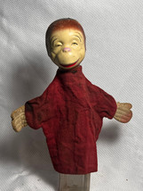 Vtg Composite Head Sleepy Monkey Hand Puppet Doll Red Felt Hands - £23.85 GBP