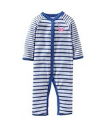 CARTER&#39;S BOY&#39;S CRAB BLUE/WHITE STRIPE SNAP TURNAROUND ROMPER SIZE 3M NWT - $7.20