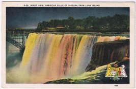New York Postcard Niagara Falls American Falls Night View From Luna Island - $2.16