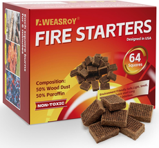 Fire Starter Squares 64 For Fireplace, Chimney, Bbq Grill, Camping Fire, Wood - £11.74 GBP