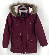 Members Mark Girls Ultimate Parka Jacket Sz 10/12 Maroon Red Faux Fur Hood Coat - £35.03 GBP