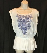 New Elle Womens Sz S White Blue Tunic Shirt  Top Shirt Retails $44 - £15.08 GBP